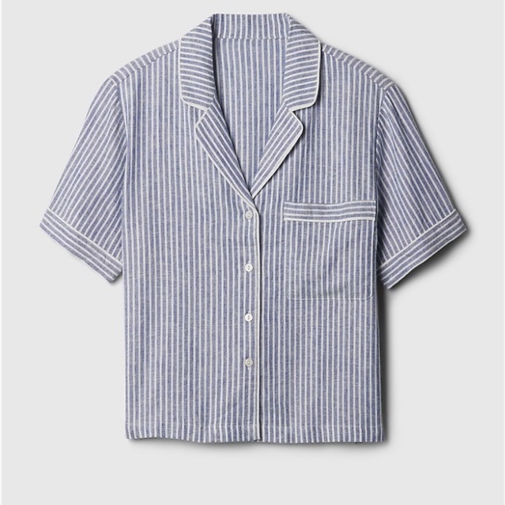 GAP Linen Blend Blue and White Striped Pajama Top